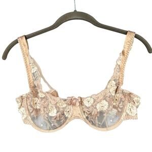 Rigby & Peller 1910CO Floral Lace Underwire Sheer Mesh Bow Accent Bra 34B